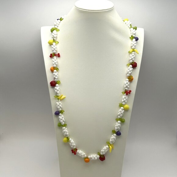 Vintage Fruit Necklace Retro Beaded 26 inch Mid Century - Picture 13 of 13